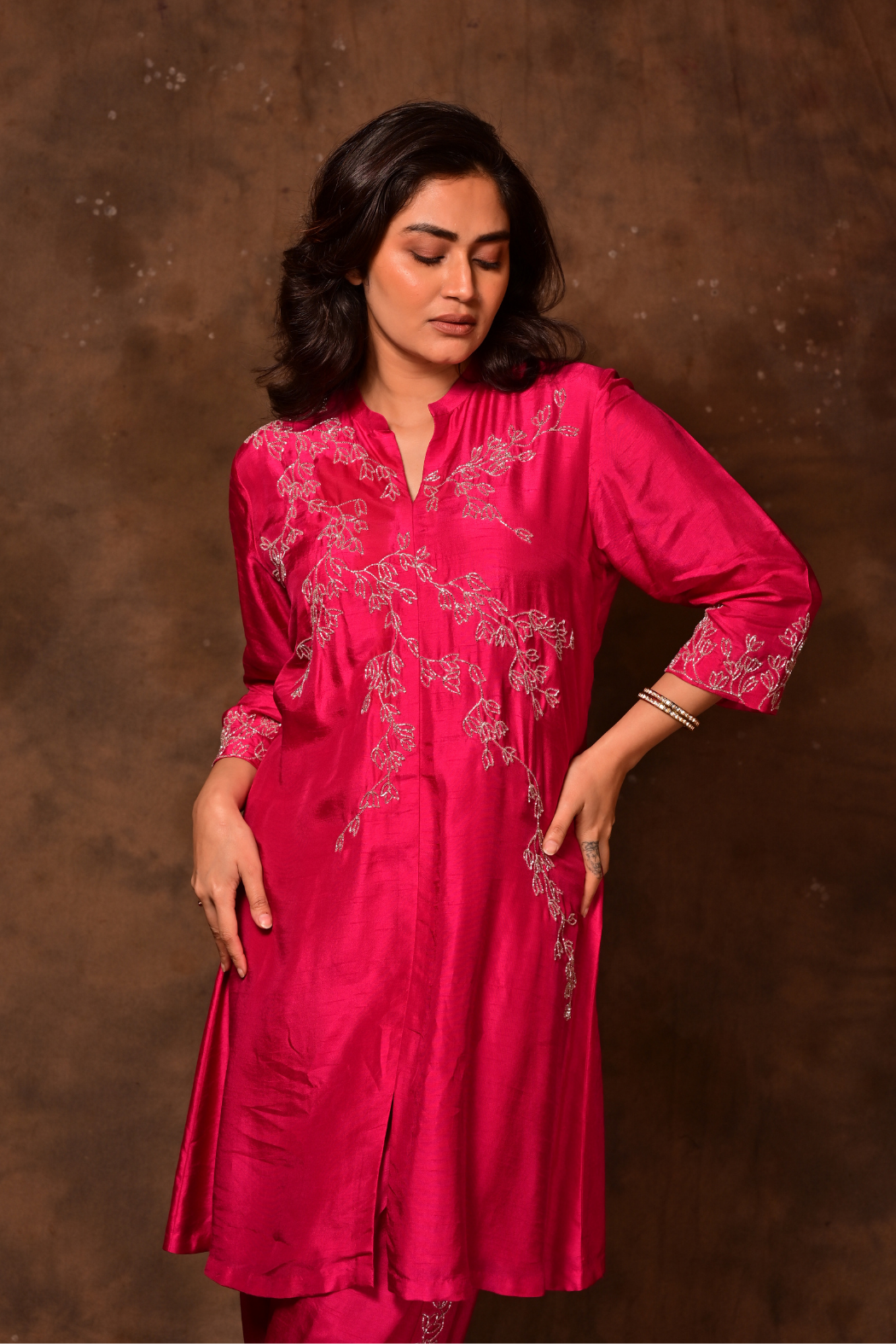 Rani Pink A-Line Kurta & Dhoti Set