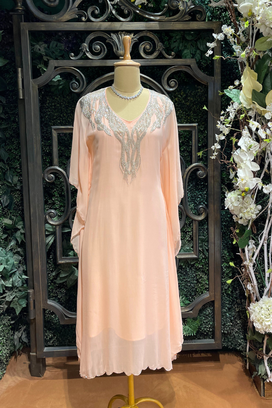 Pastel Pink Sequin Embroidery Kaftan Dress