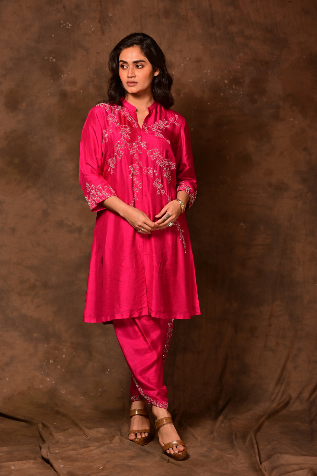 Rani Pink A-Line Kurta & Dhoti Set