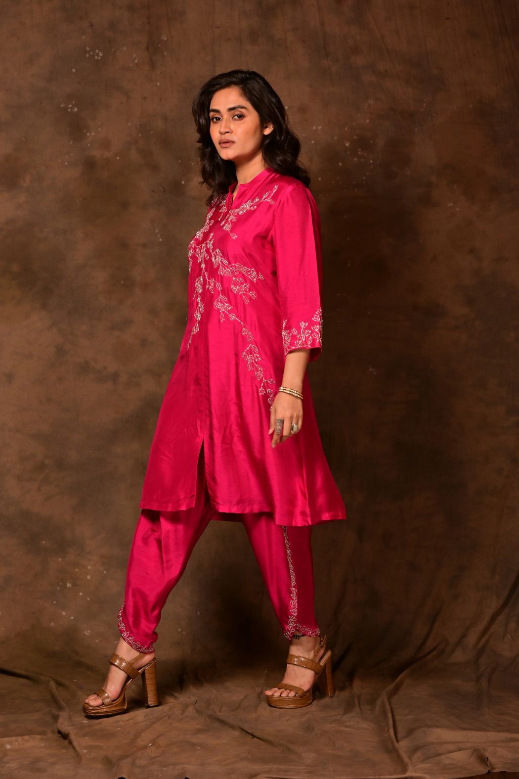 Rani Pink A-Line Kurta & Dhoti Set