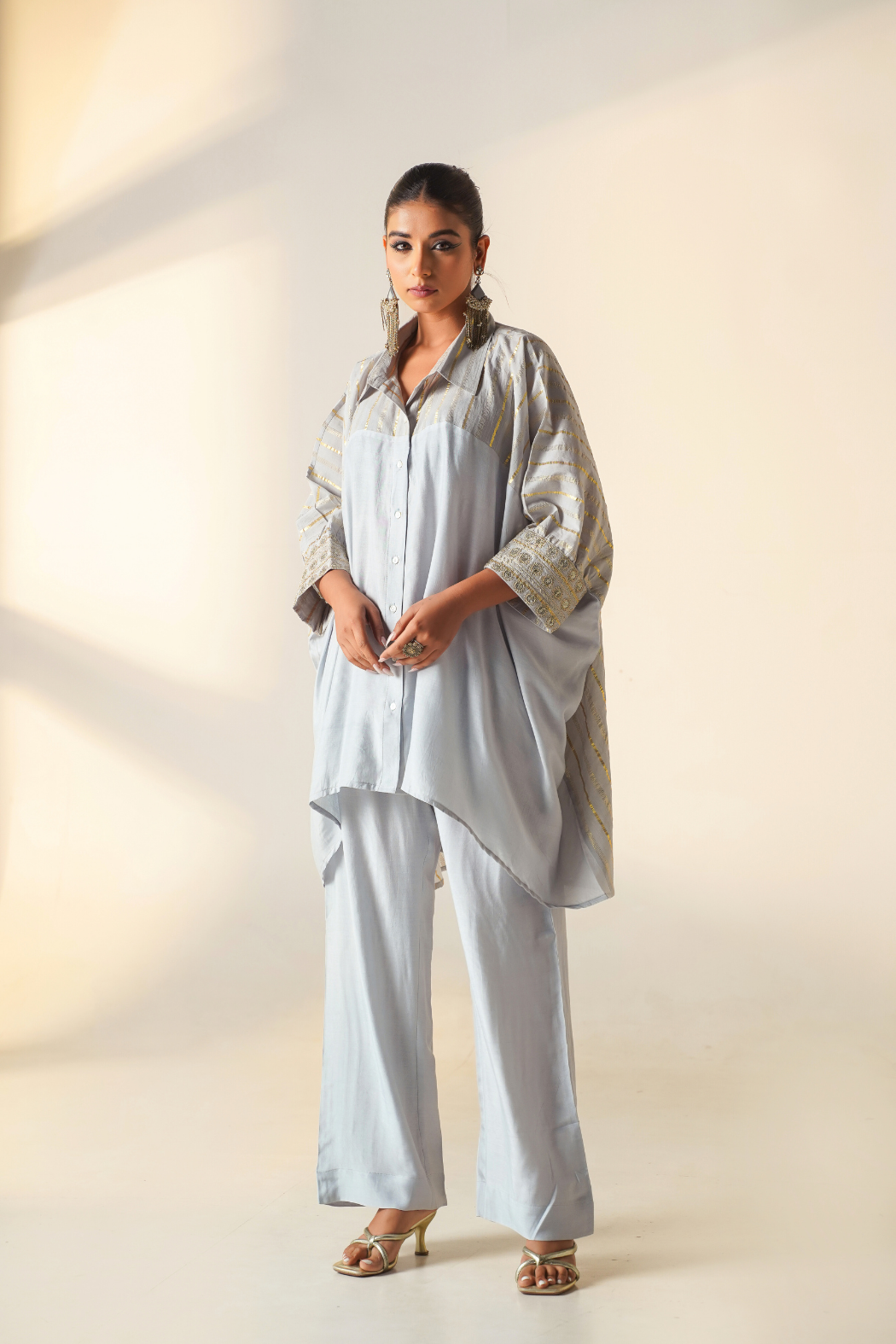 Classic Grey Kaftan Shirt Set