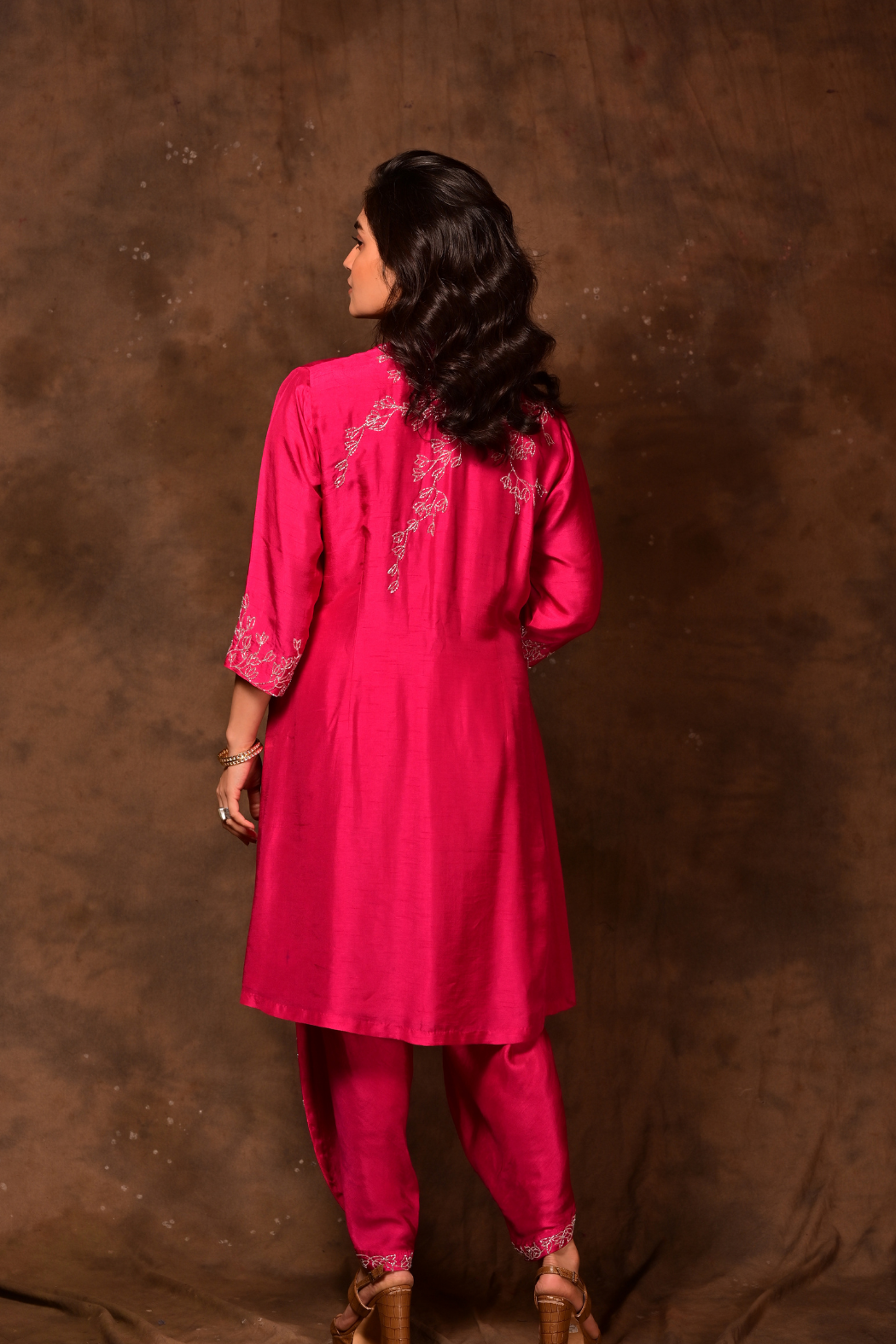 Rani Pink A-Line Kurta & Dhoti Set