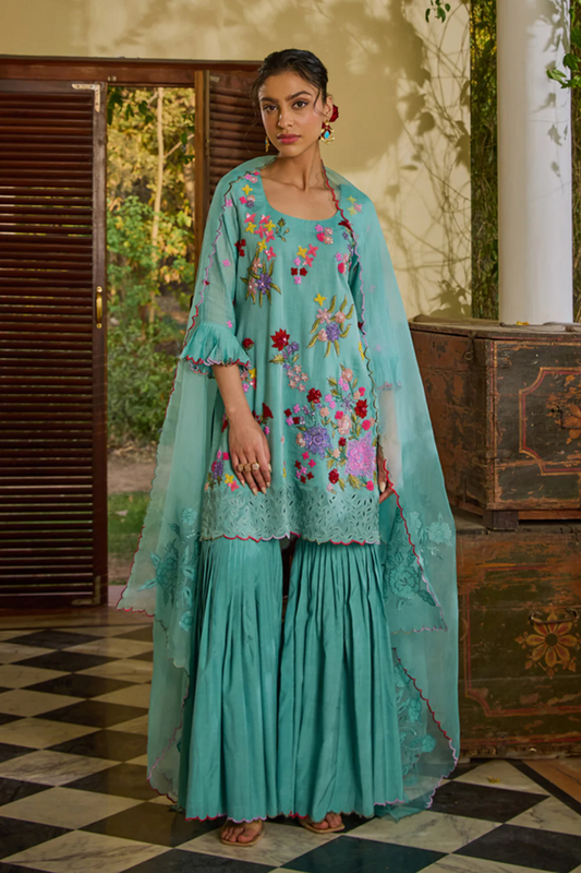 Reyna Short Kurta & Gharara Set (with dupatta)