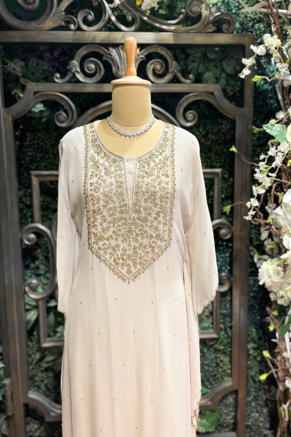 White Divine Sequin Embroidery Kaftan Dress