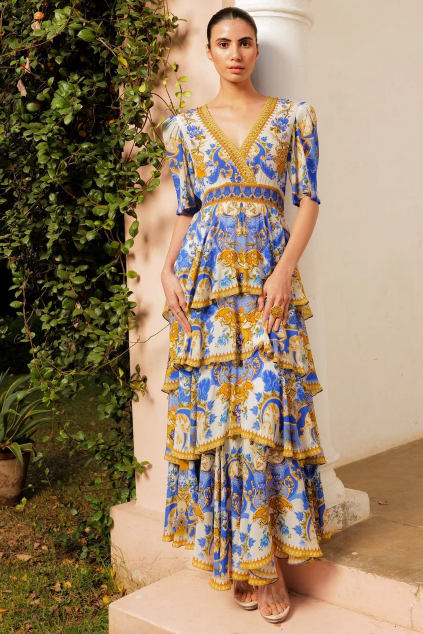 SANTORINI SUN KISS CROSS OVER MAXI DRESS