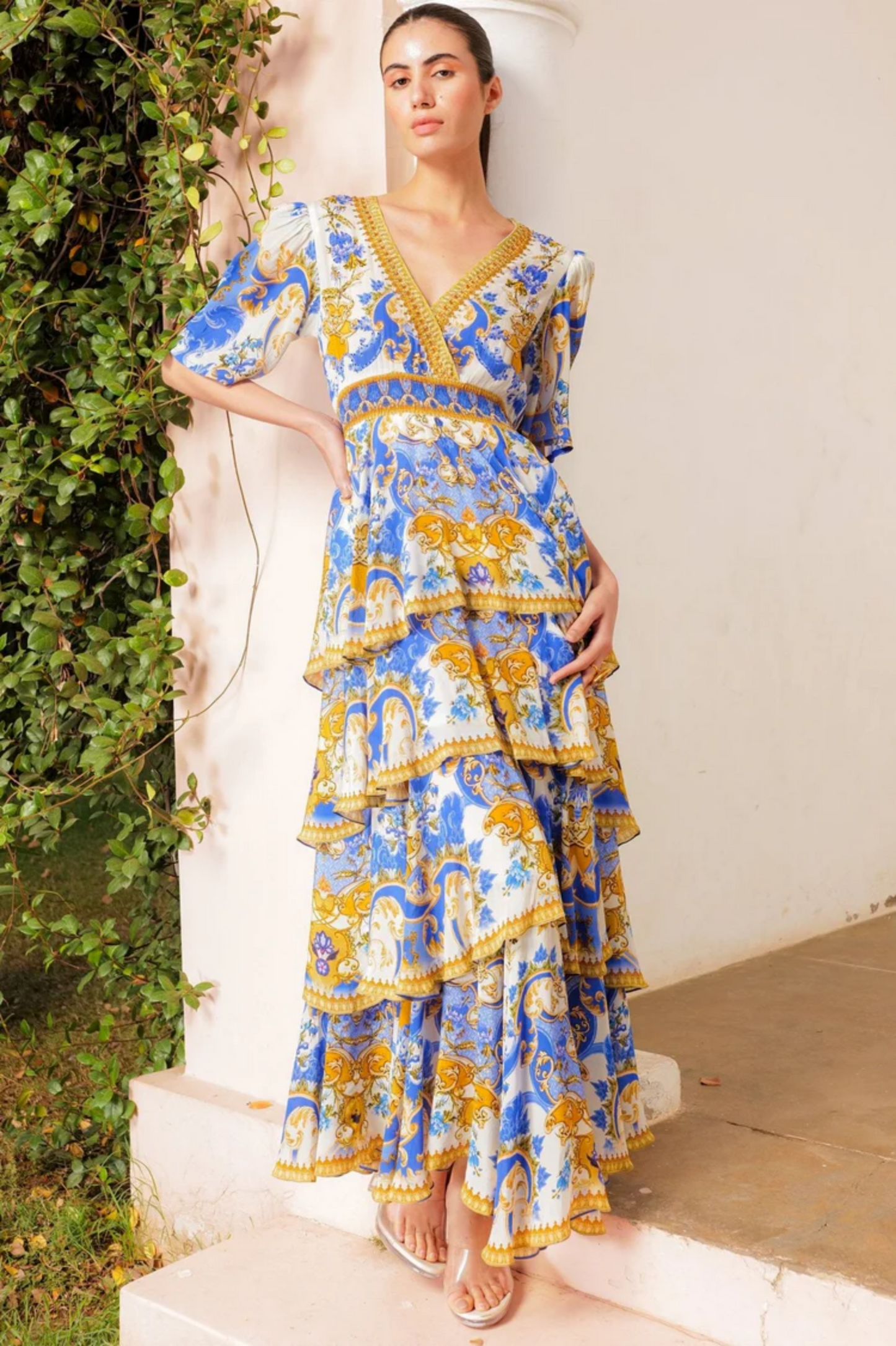 SANTORINI SUN KISS CROSS OVER MAXI DRESS