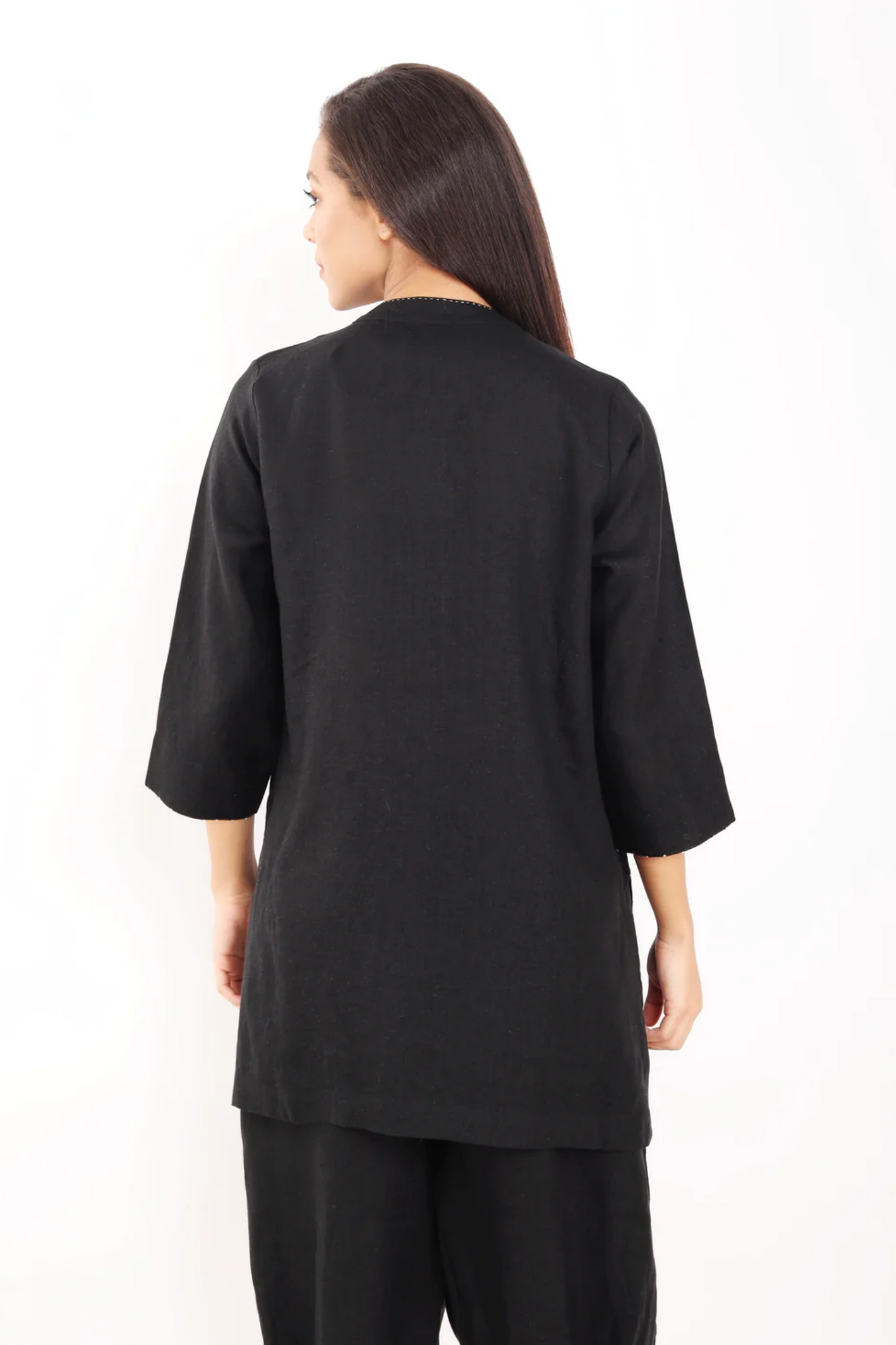 Black Zari Leaf Embroidered Shirt