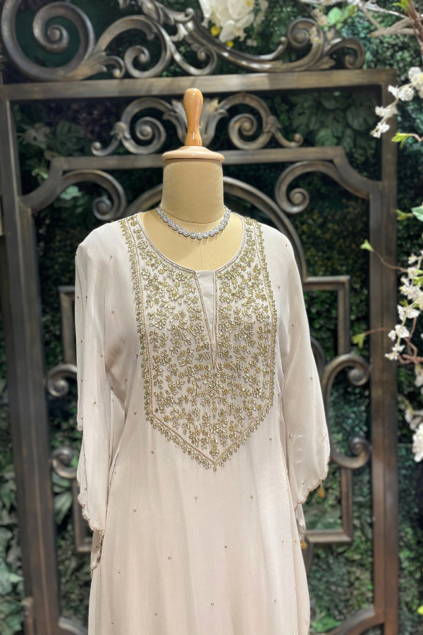 White Divine Sequin Embroidery Kaftan Dress