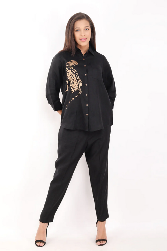 Black Cheetah Embroidered Shirt