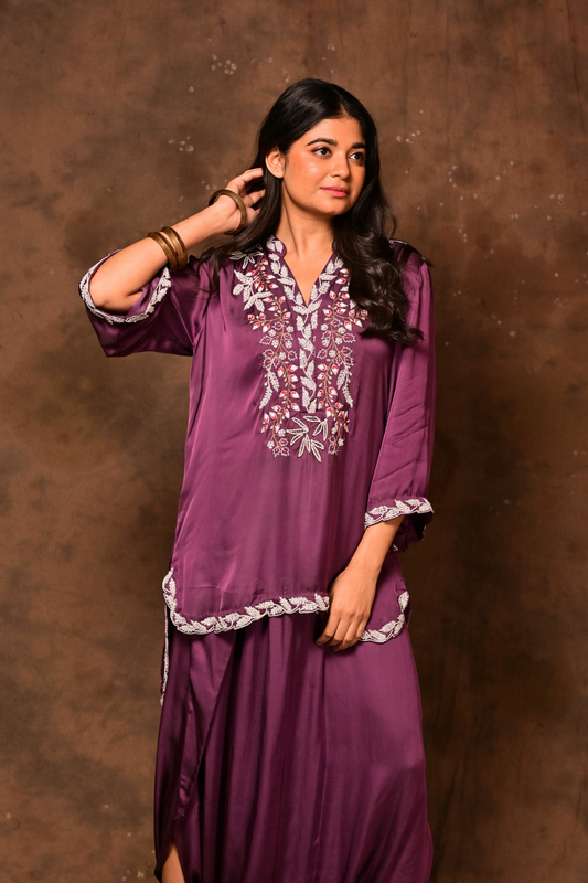 Purple Fizaz Embroidery Co-ord Set