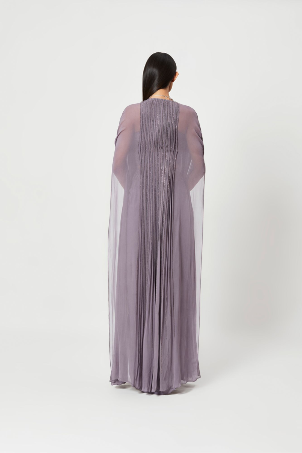 Lilac Pleated Skirt With Embroidered Cape And Blouse