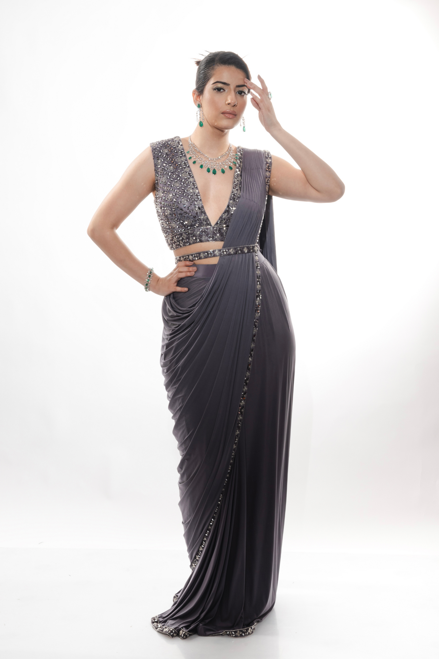 Dark Lavender Lycra Draped Saree