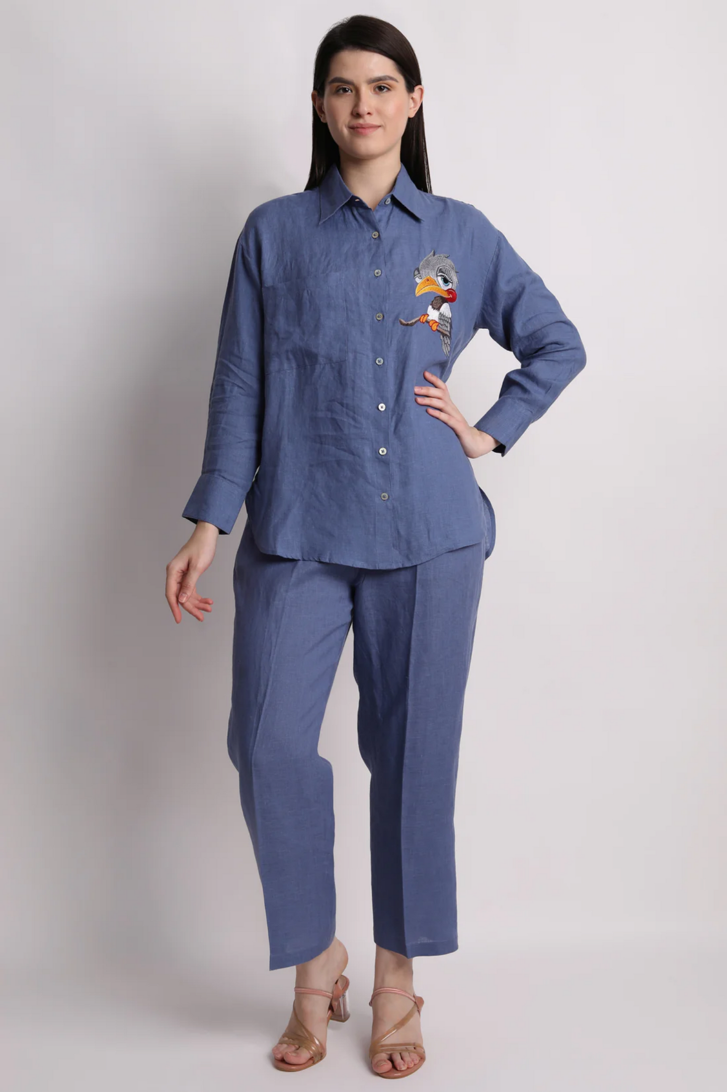 Blue Titu Bird Embroidered Shirt