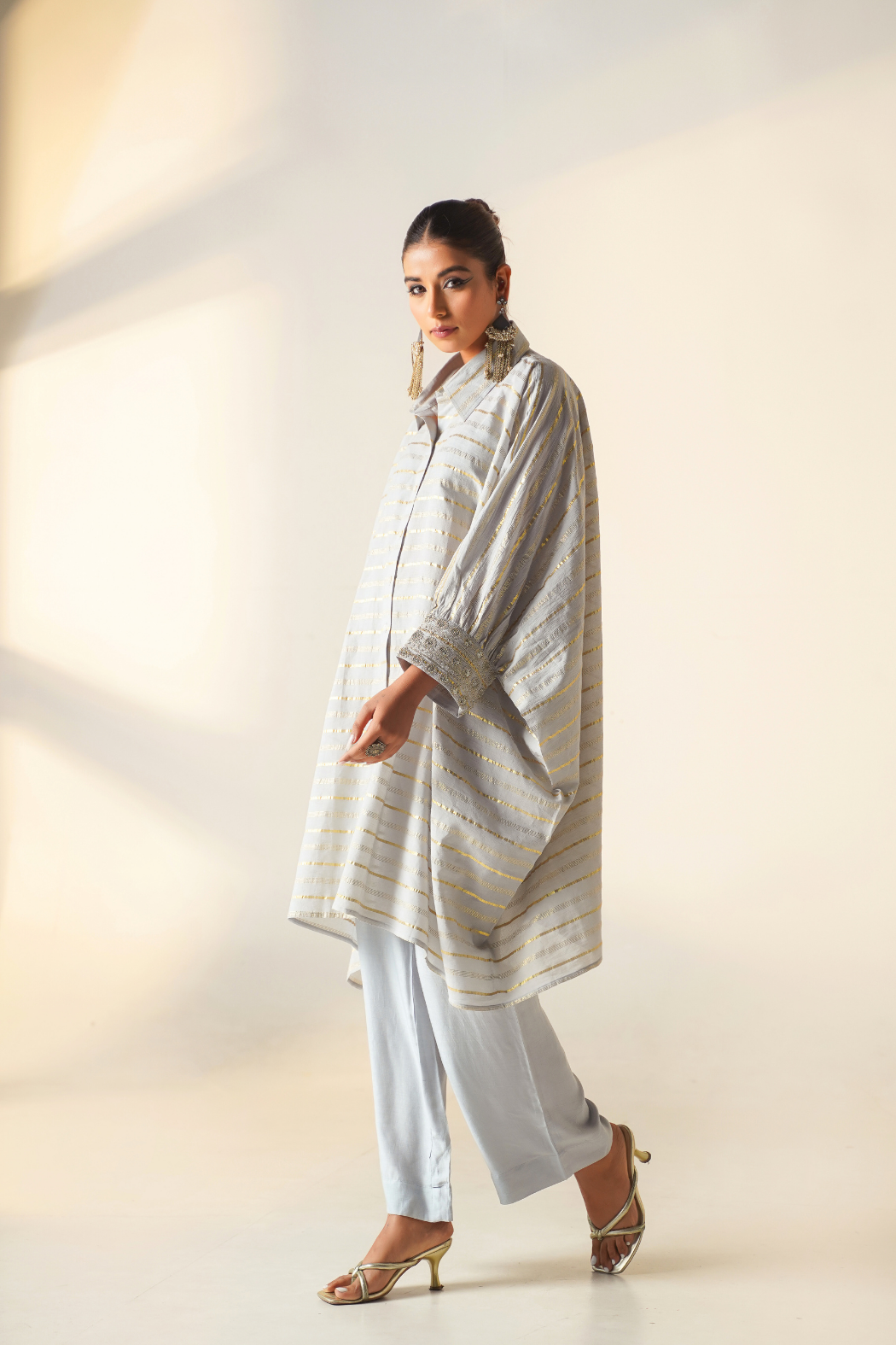 Classic Grey & Gold Kaftan Shirt Set