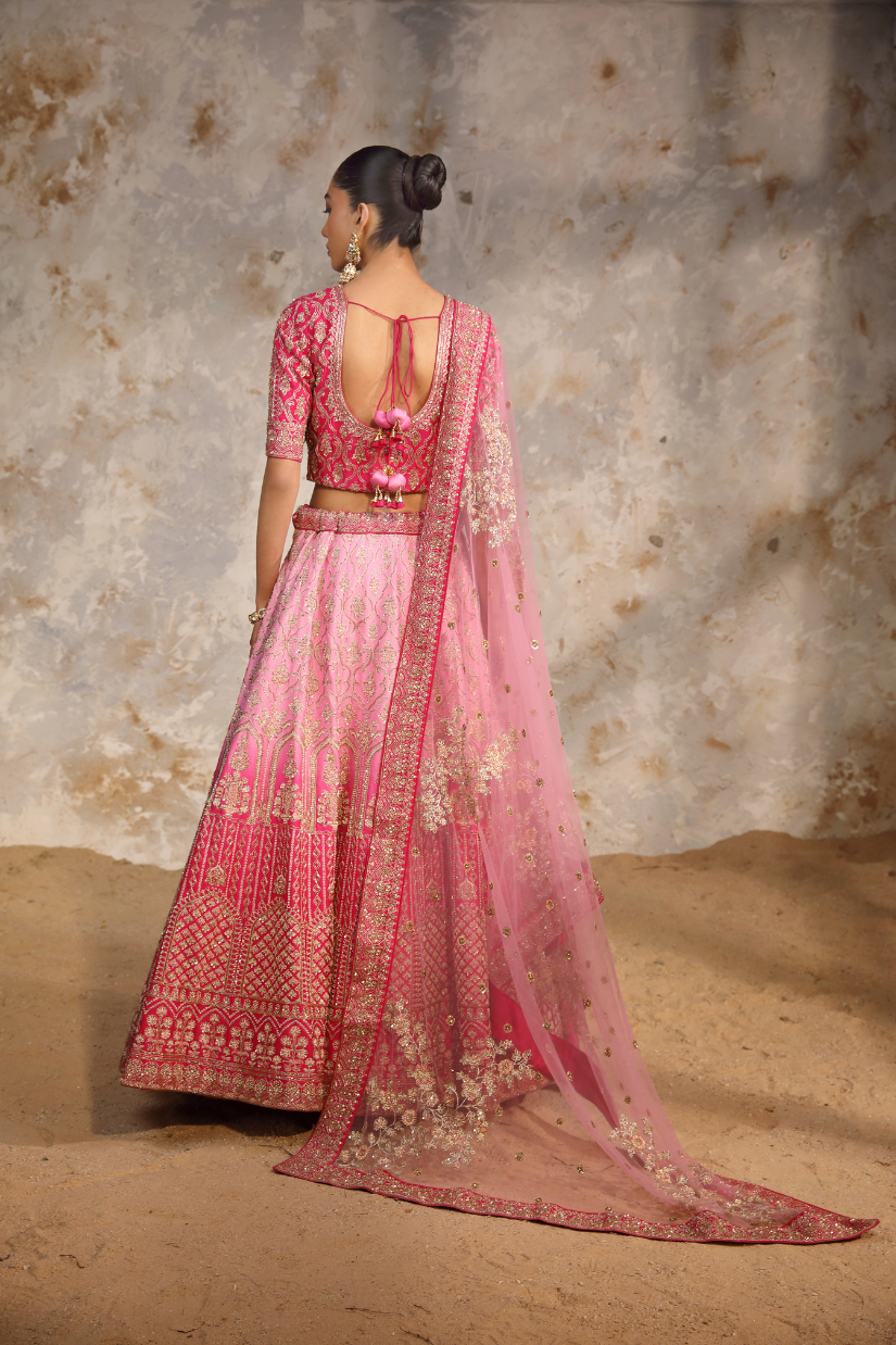 Pink Ombre Dabka Bridal Lehenga Set