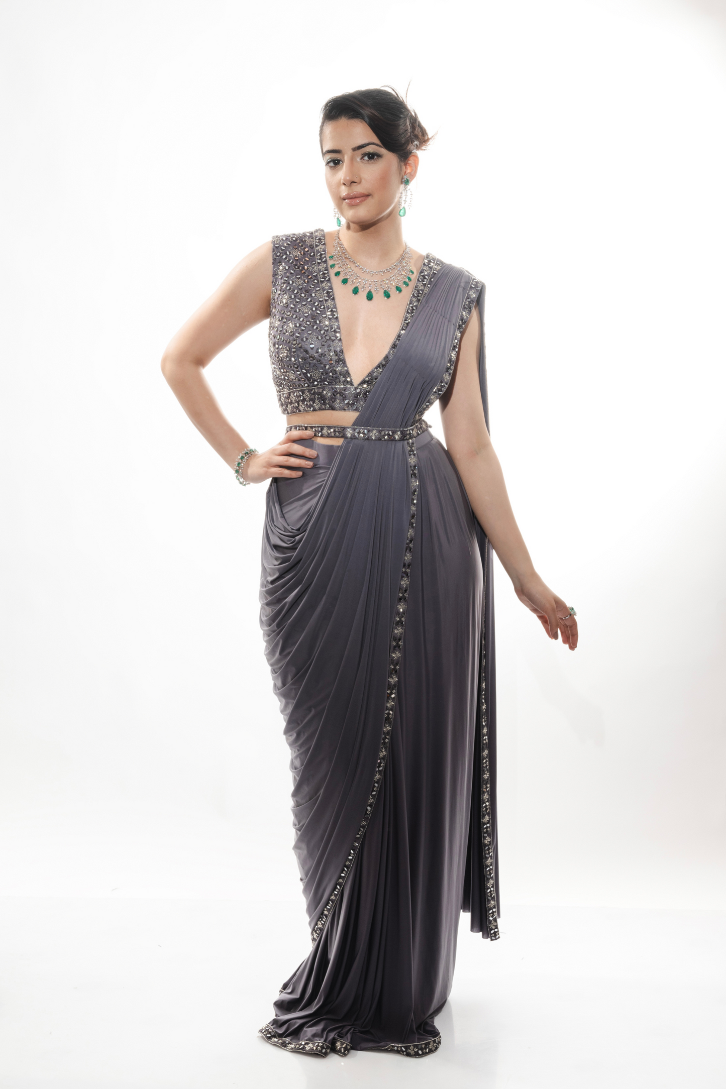 Dark Lavender Lycra Draped Saree