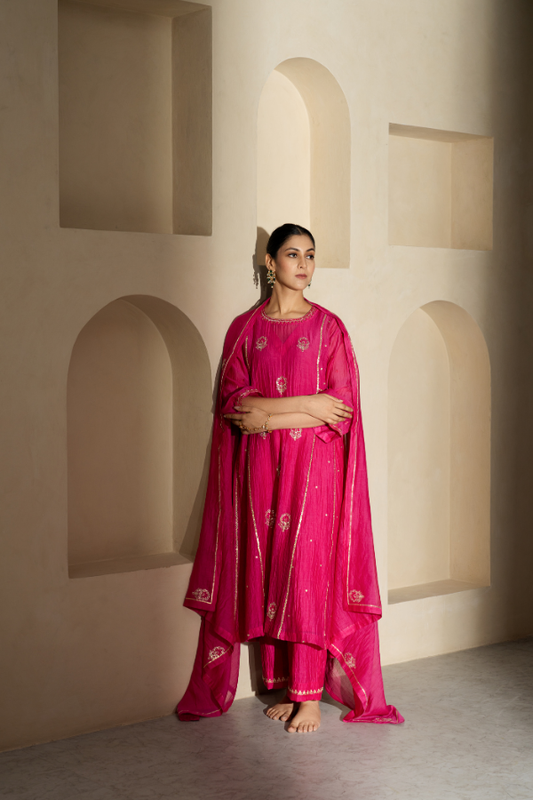 Fuscia Pink Gotta Patti & Dabka Mulchanderi Kurta Set