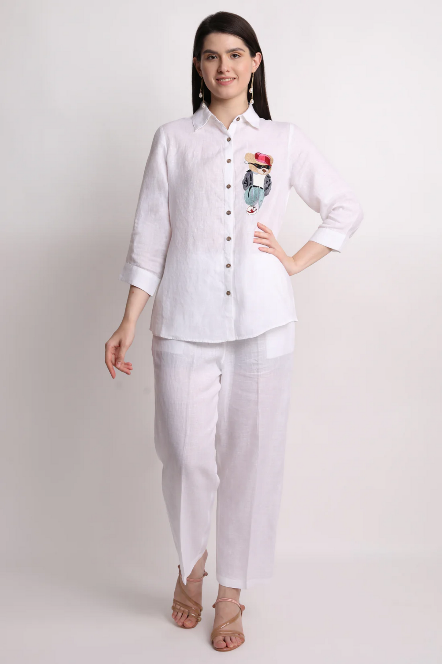 White Teddy Embroidery Shirt