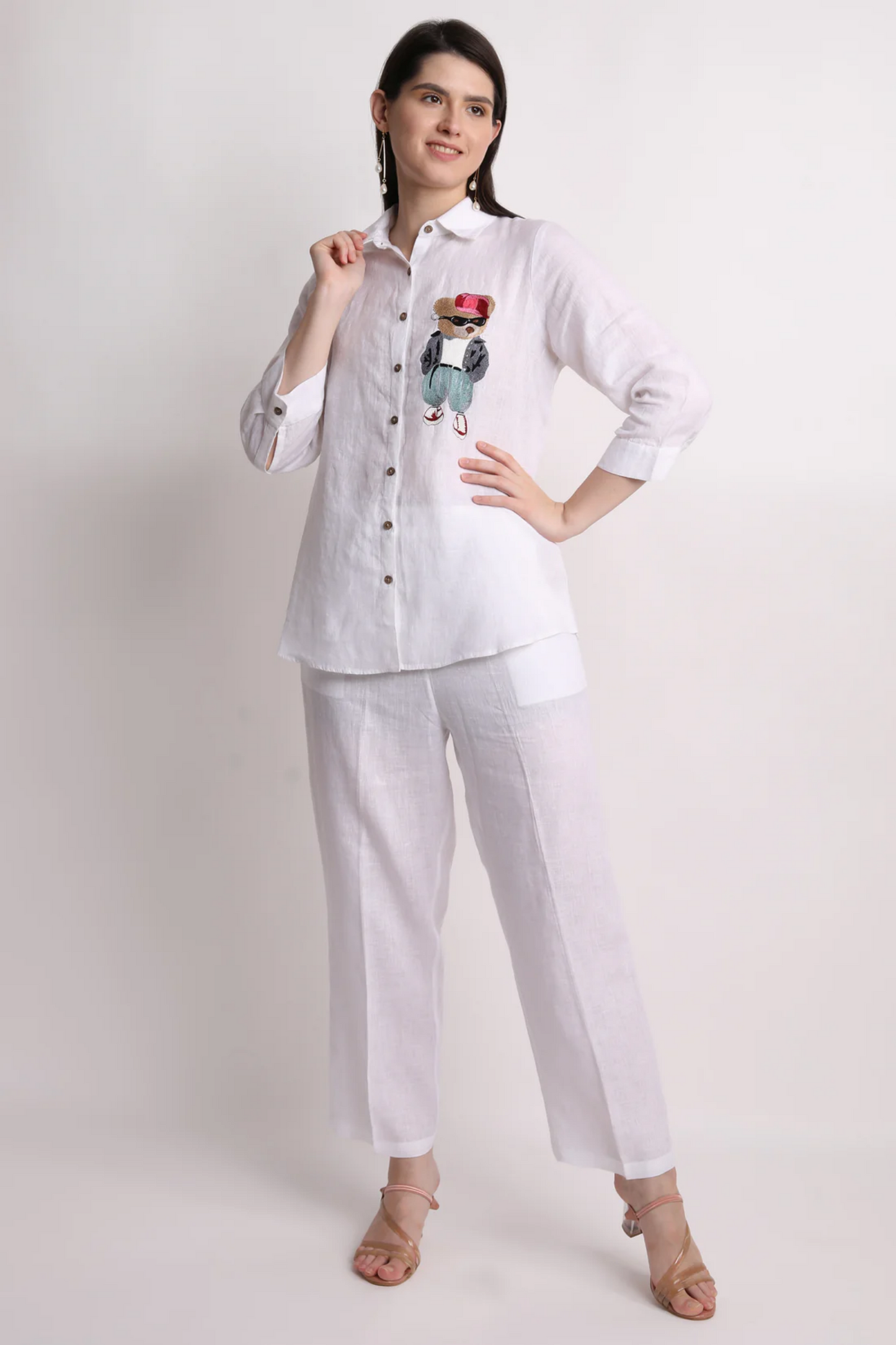 White Teddy Embroidery Shirt