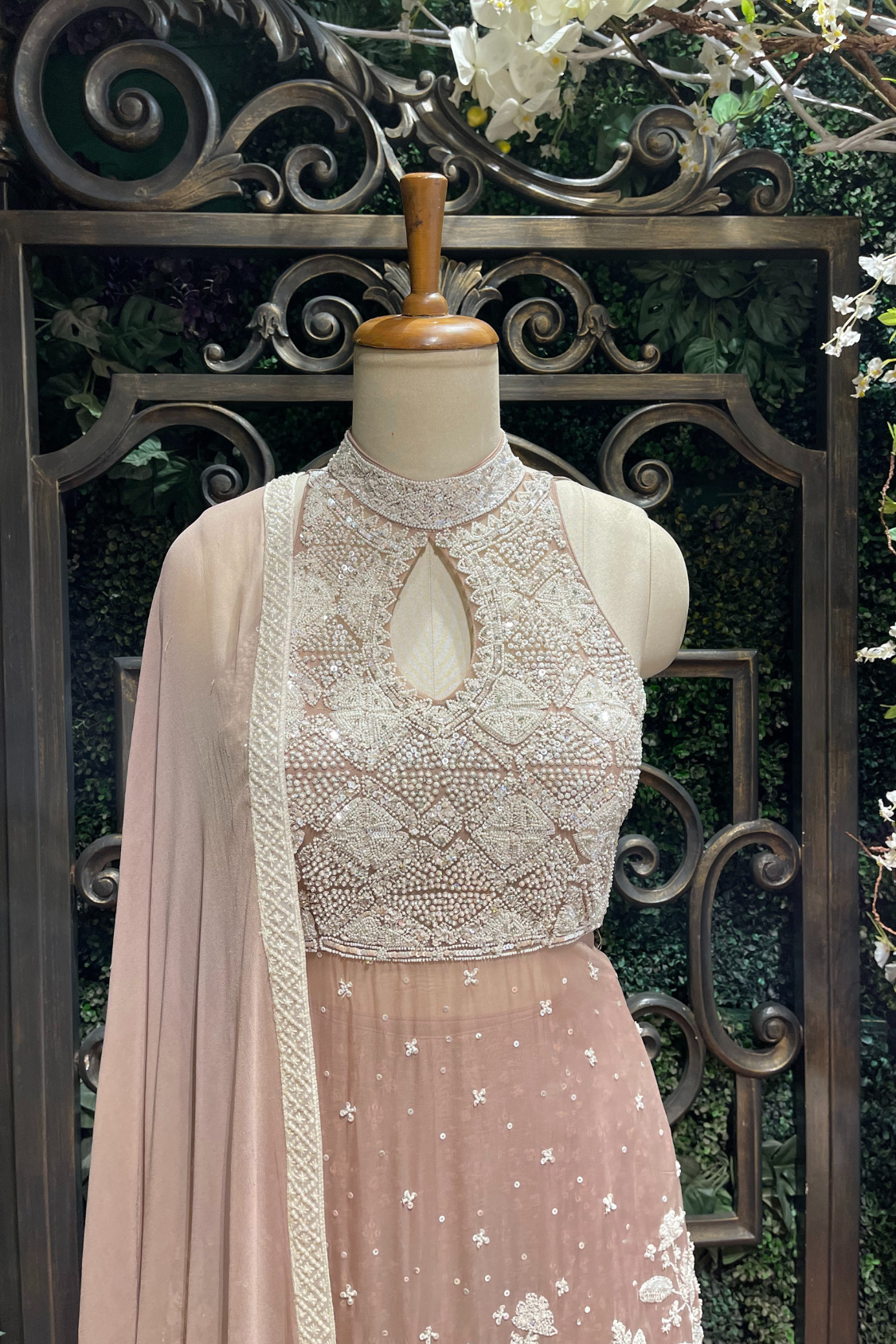 Pastel Peach Neck Embriodered Sharara Set