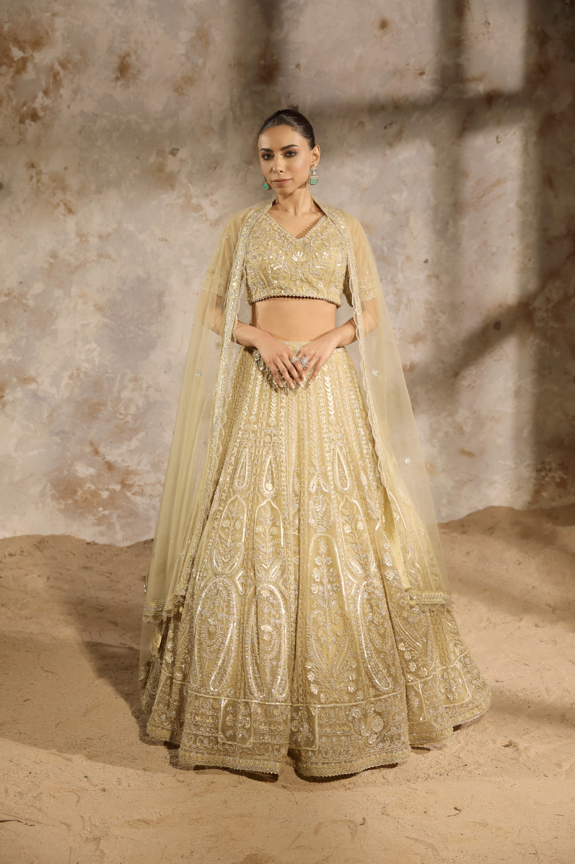 Pastel Yellow Bridal Lehenga Set for women