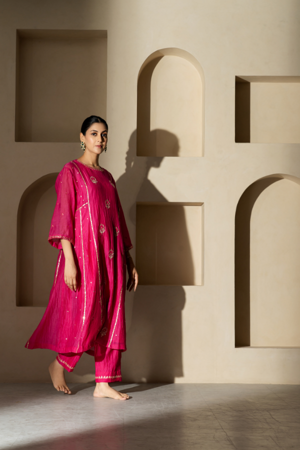 Fuscia Pink Gotta Patti & Dabka Mulchanderi Kurta Set