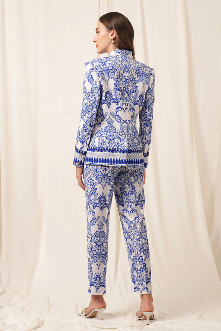 PRINTED BLUE AND WHITE BLAZER - SUIT CO-ORD SET