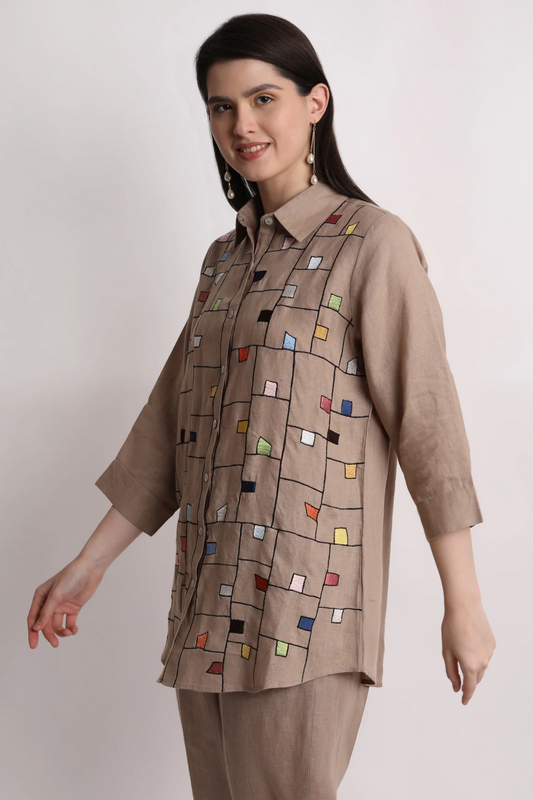 Khakhi Box Embroidery Shirt