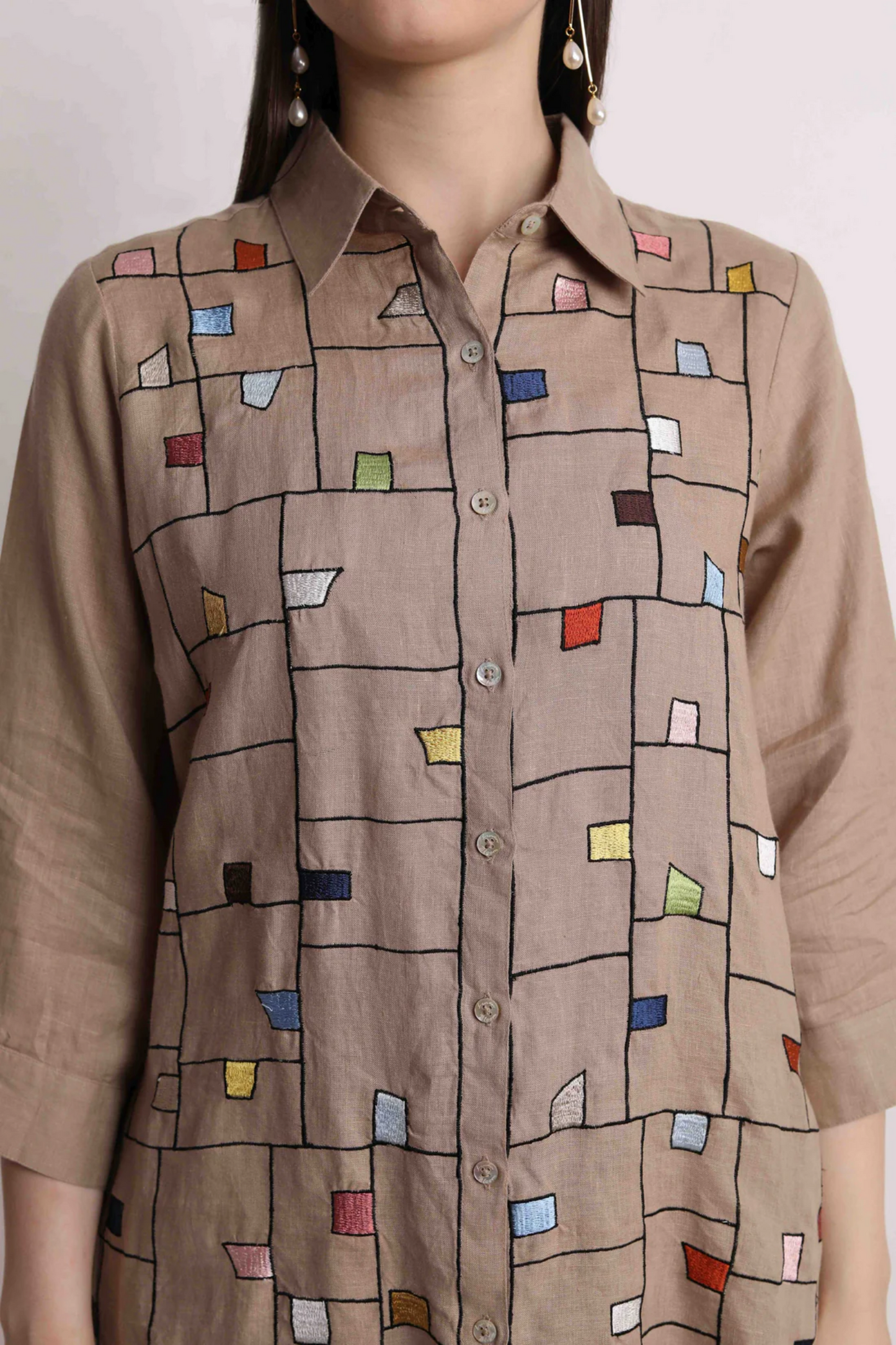 Khakhi Box Embroidery Shirt