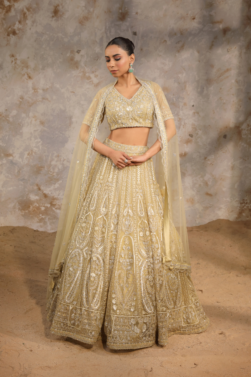 Pastel Yellow Bridal Lehenga Set for women