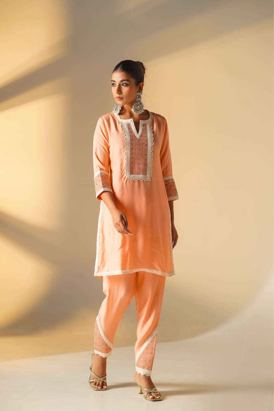 Peach Embroidery Kurta Set