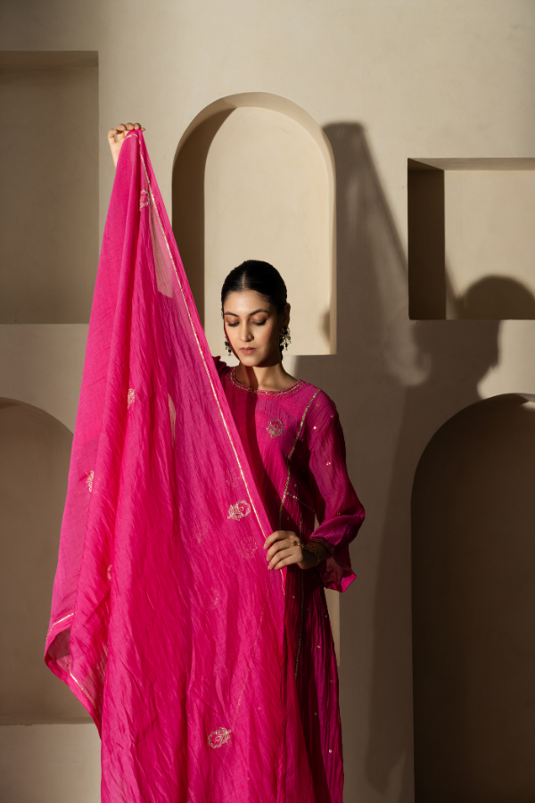 Fuscia Pink Gotta Patti & Dabka Mulchanderi Kurta Set