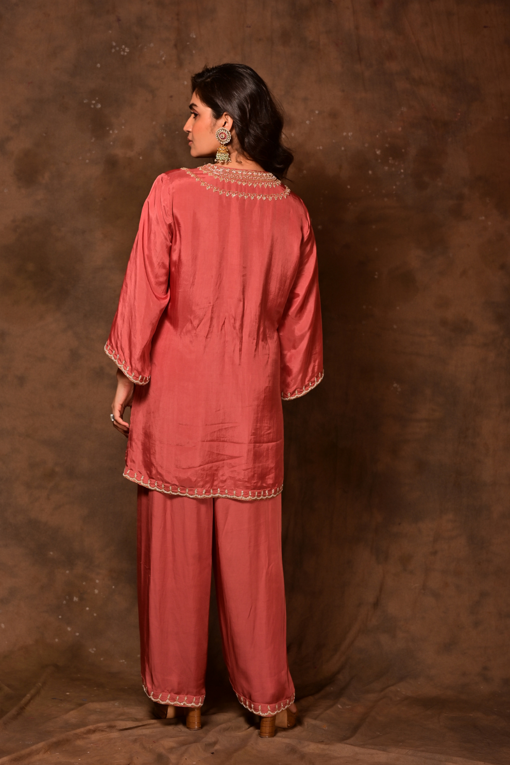 Inara Coral Kaftan With Dhoti Set