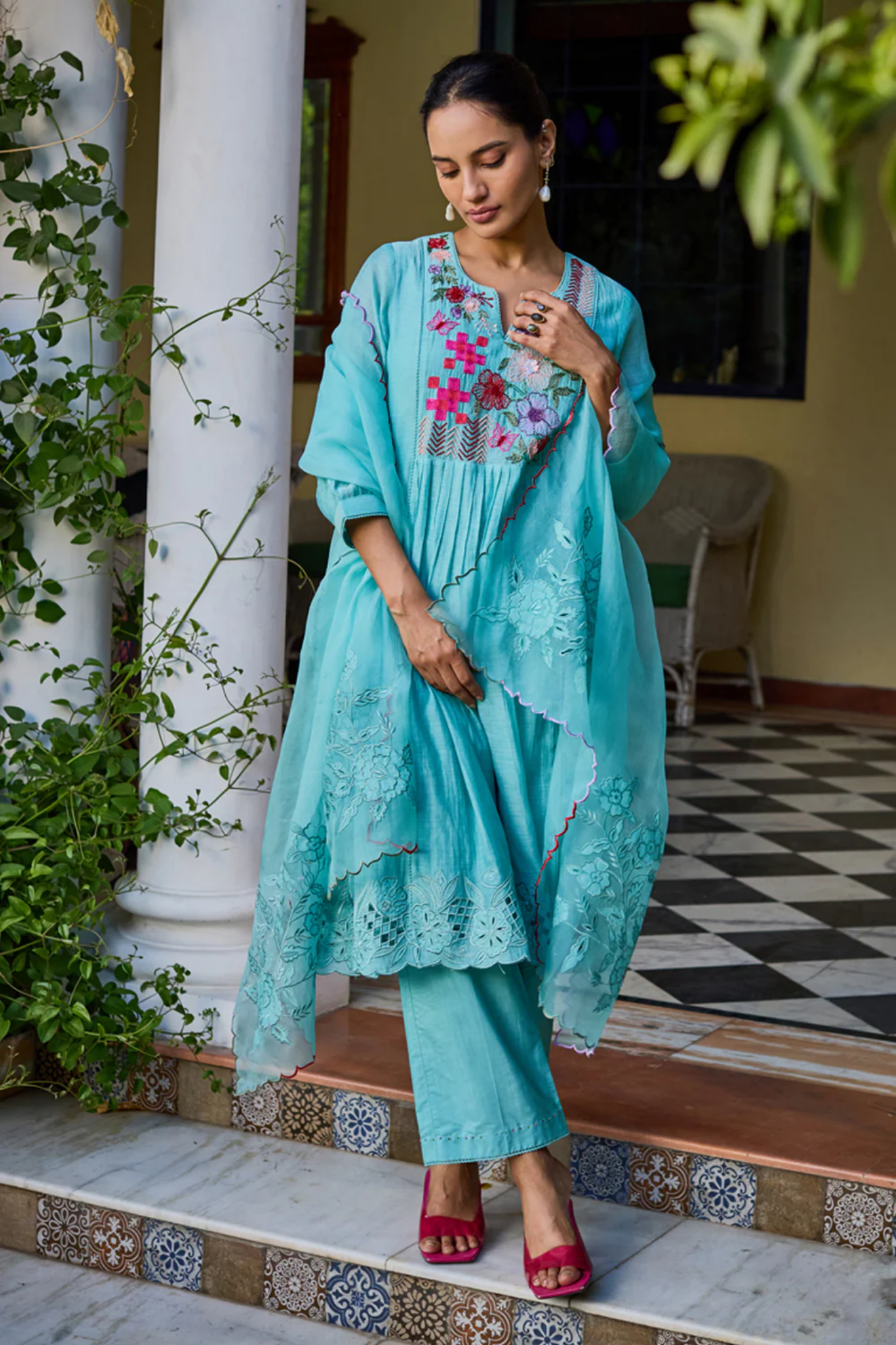 Seher A-Line Turquoise Kurta Set (With Dupatta)