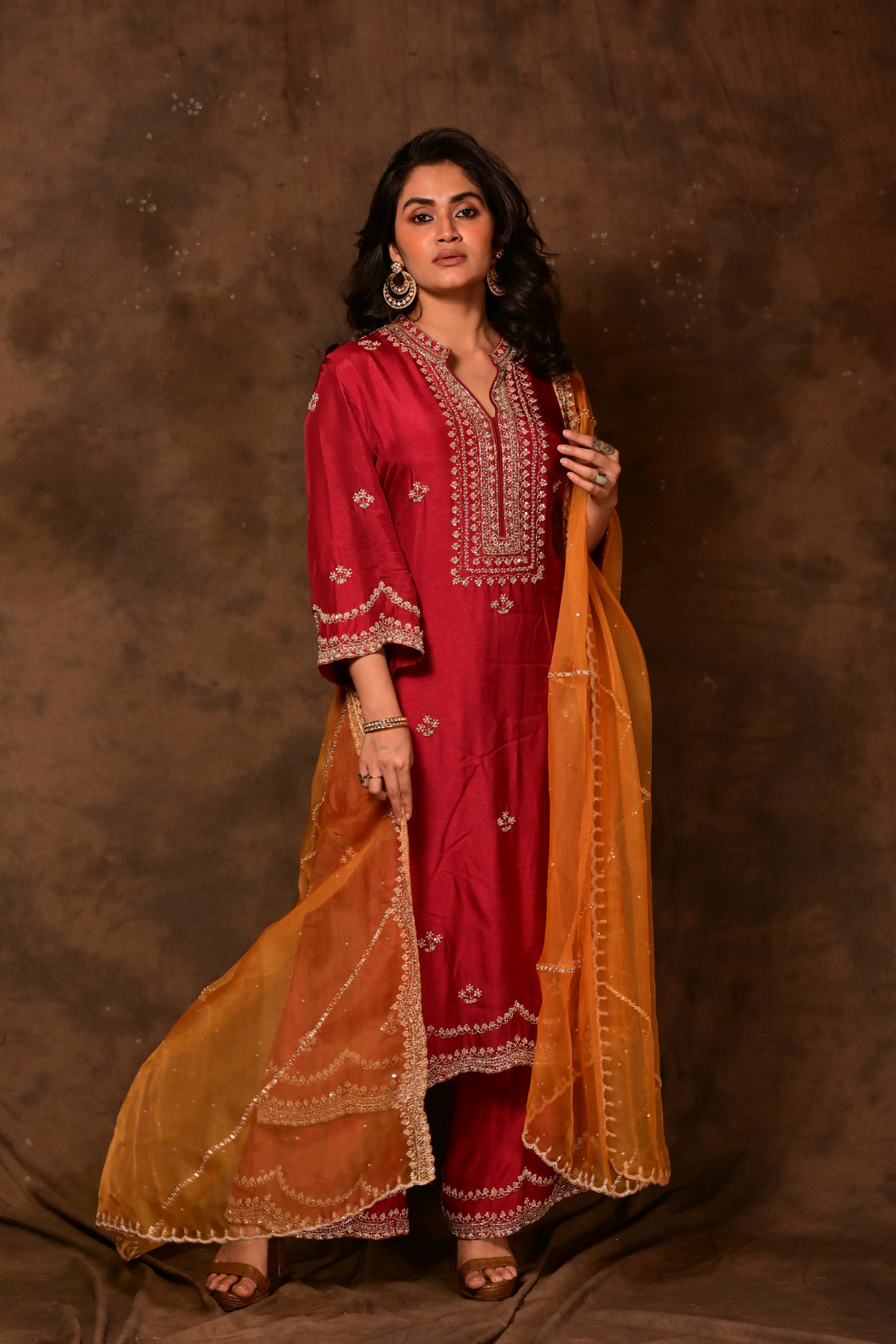 Inara Cherry Red Kurta & Palazzo Set