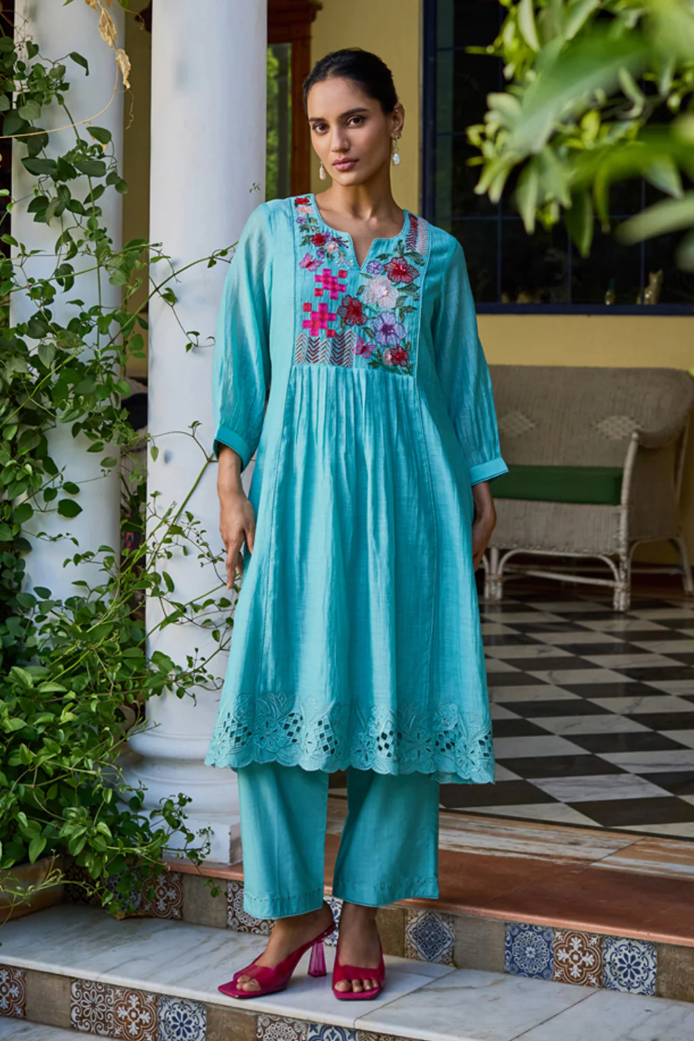 Seher A-Line Turquoise Kurta Set (With Dupatta)