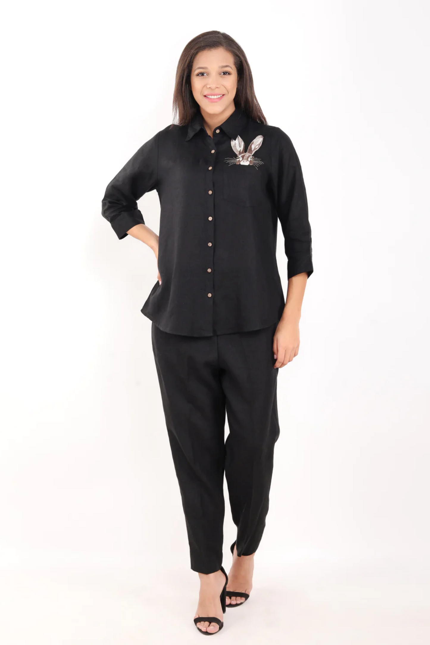 Black Rabbit Embroidered Shirt