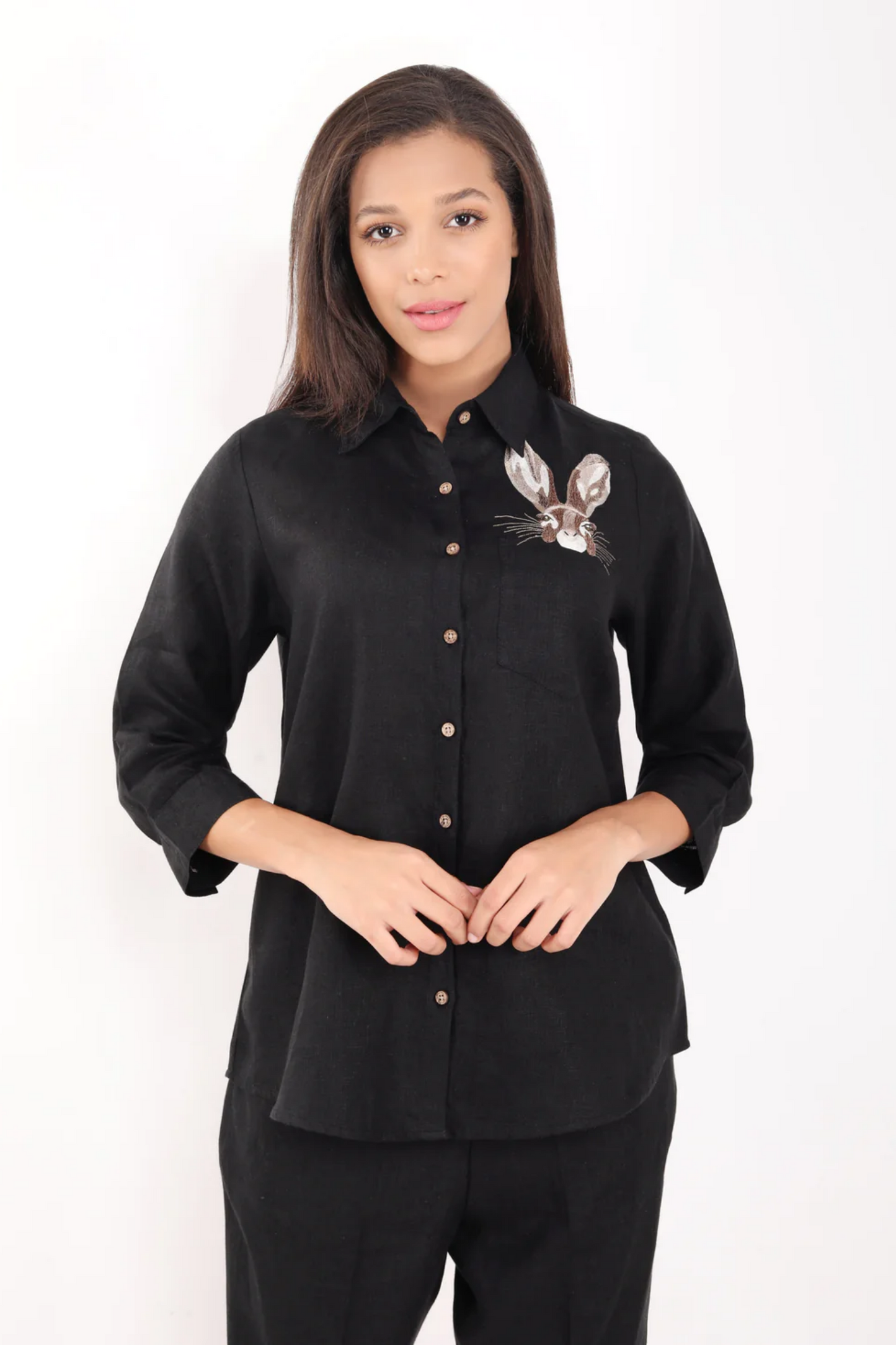 Black Rabbit Embroidered Shirt