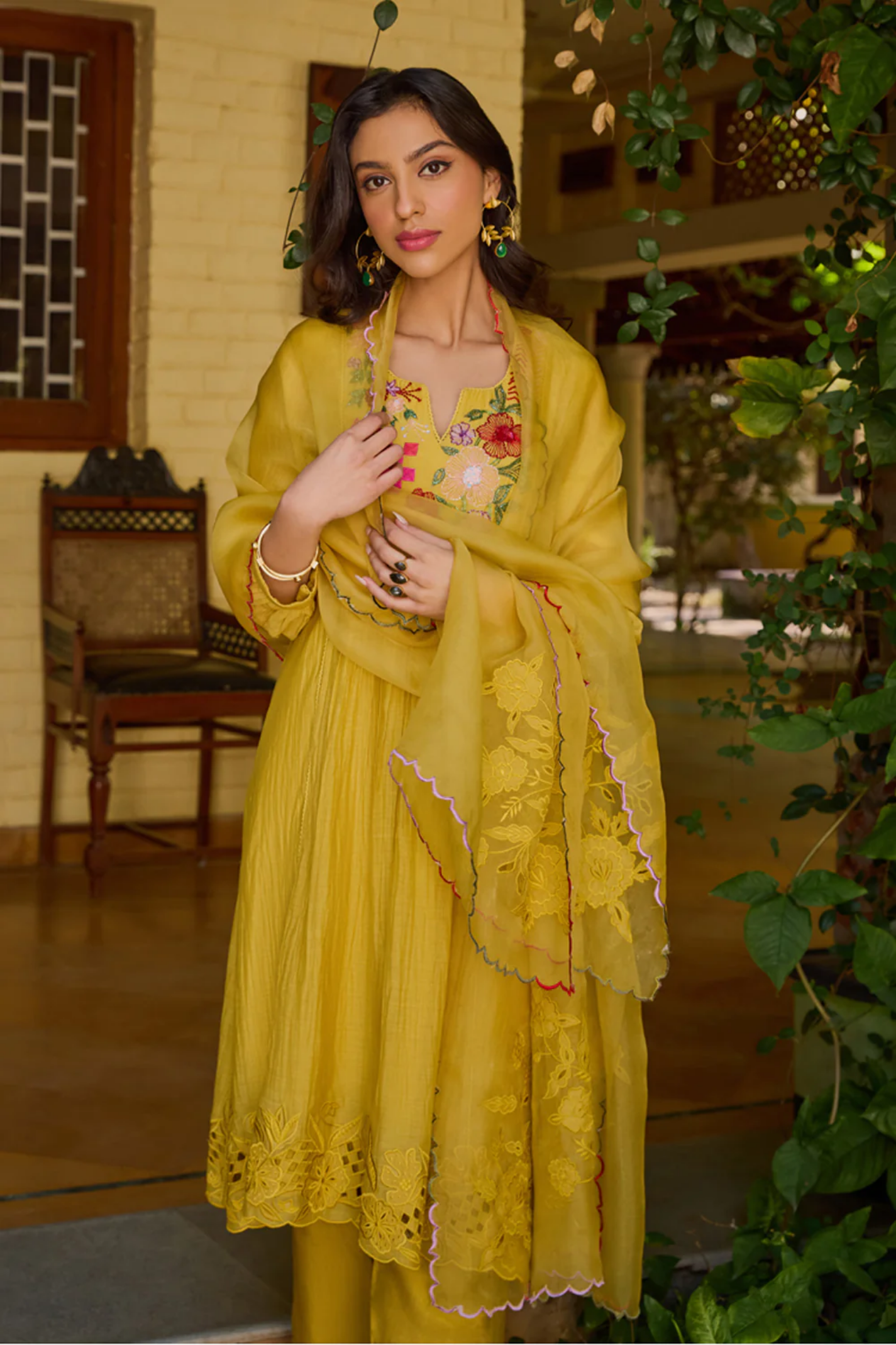 Seher A-Line Mustard Kurta Set (With Dupatta)