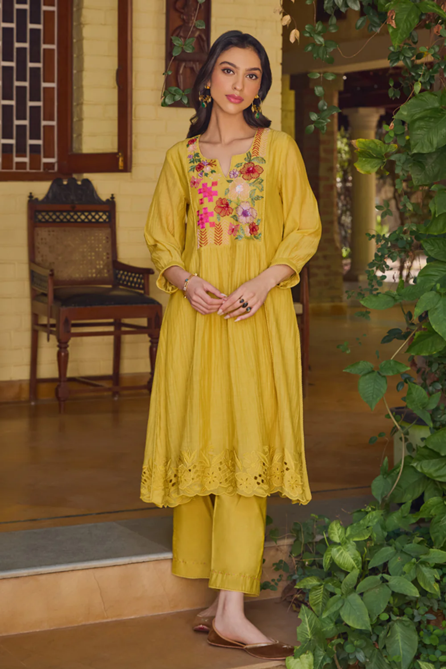 Seher A-Line Mustard Kurta Set (With Dupatta)