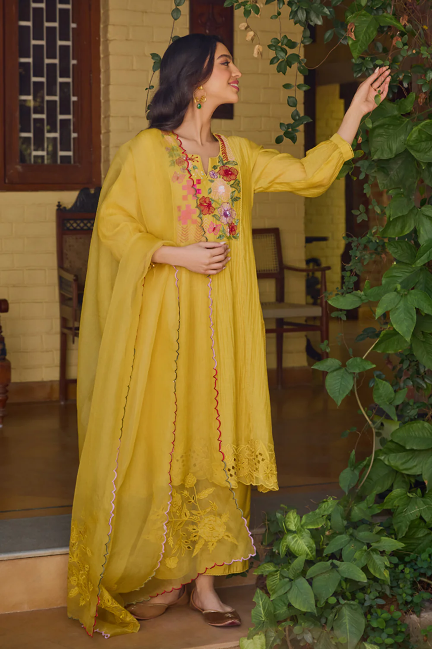 Seher A-Line Mustard Kurta Set (With Dupatta)