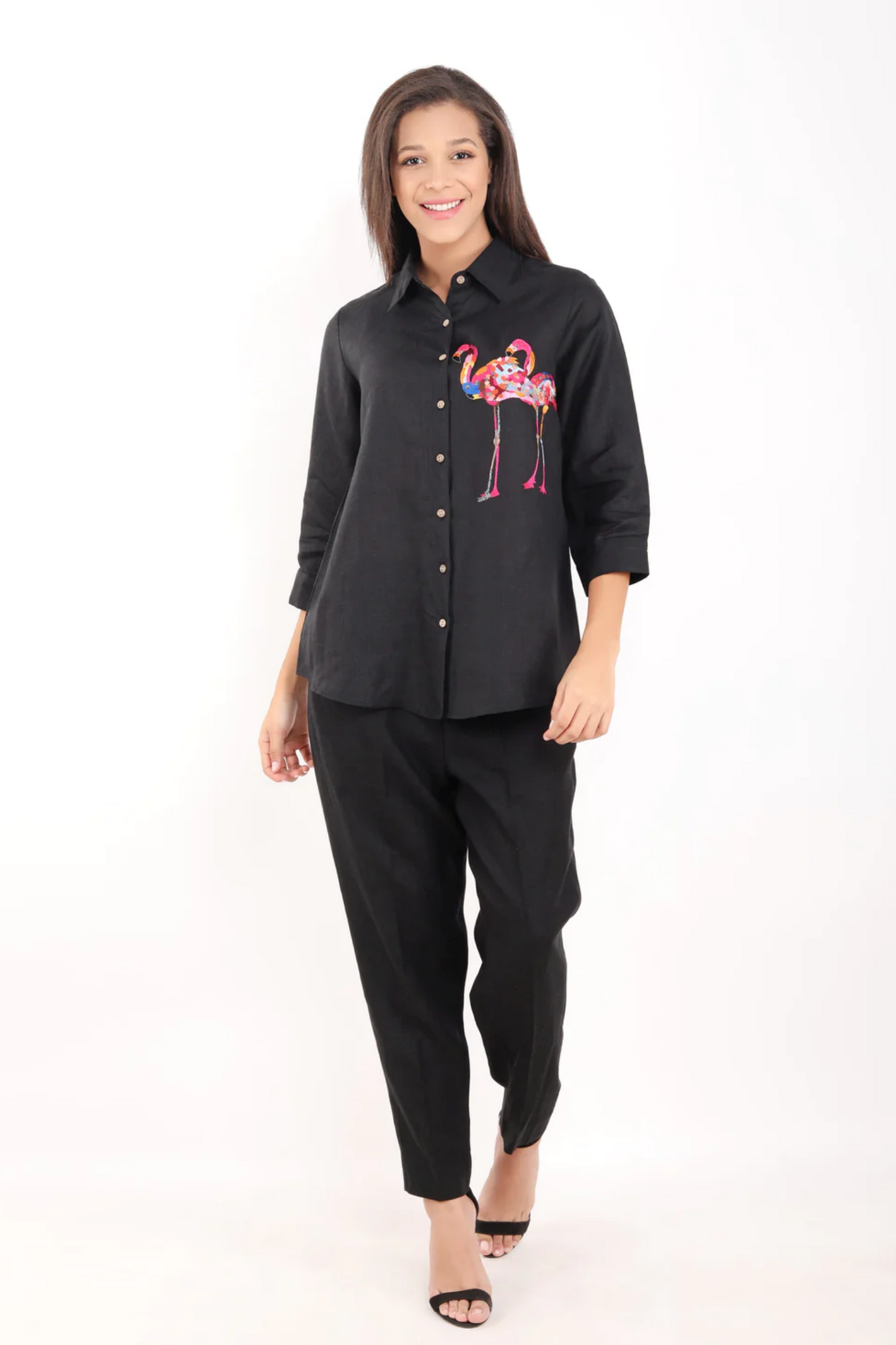 Black Flamingo Embroidered Shirt