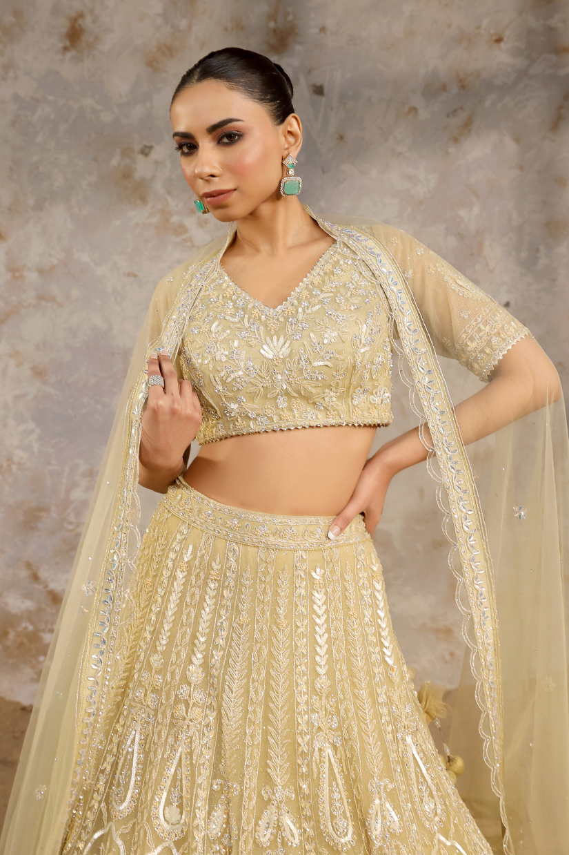 Pastel Yellow Bridal Lehenga Set for women