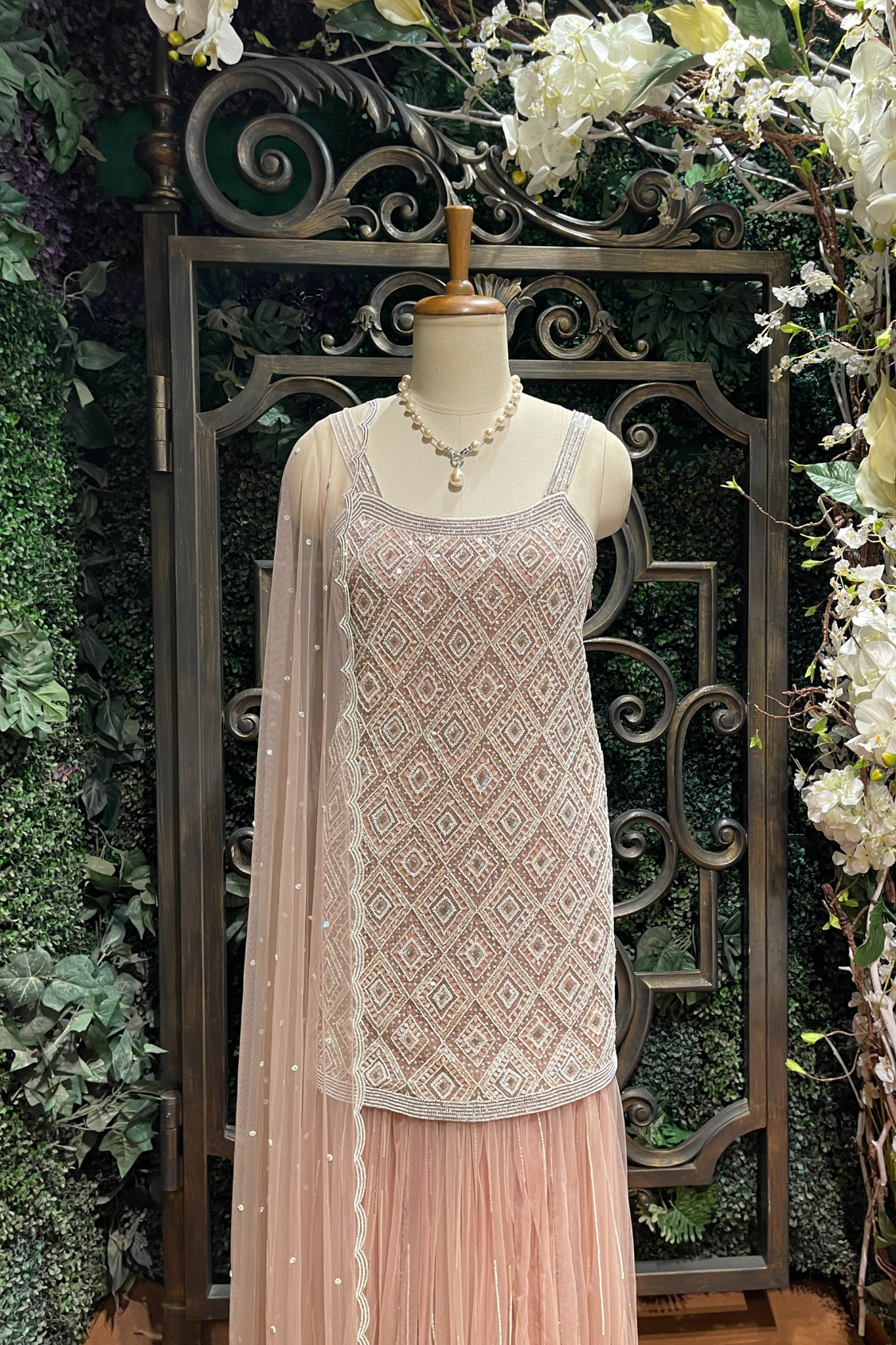 Pastel Peach Embroidered Sleeveless Sharara Set