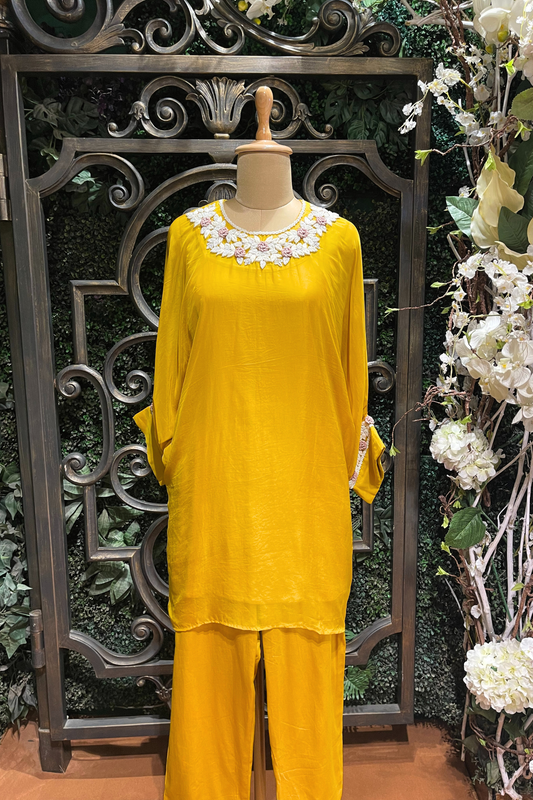 Daffodil Yelllow Neck Embriodered Co-ord Set