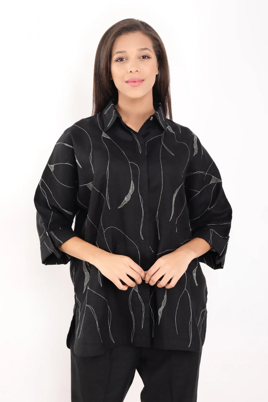 Black Zari Emboridered Shirt