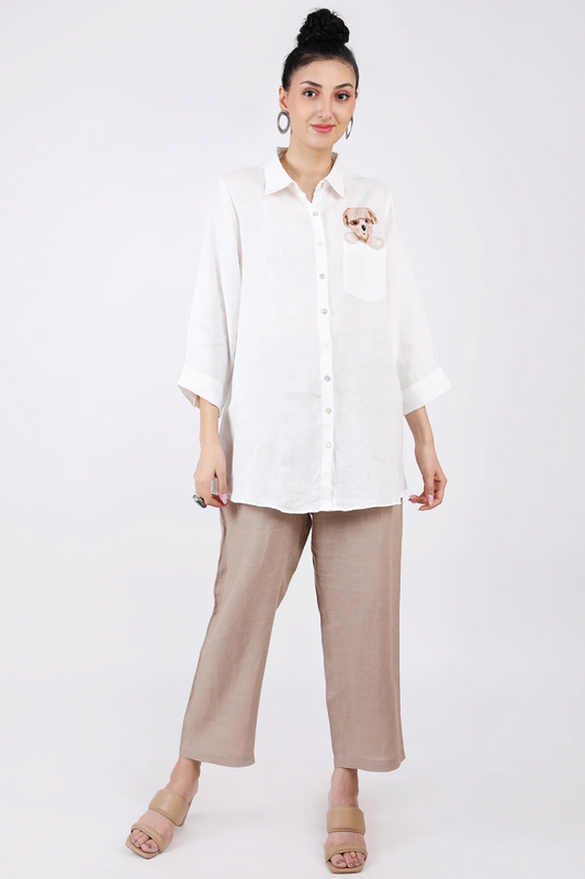 Ivory Dog Embroidery Lounge Shirt