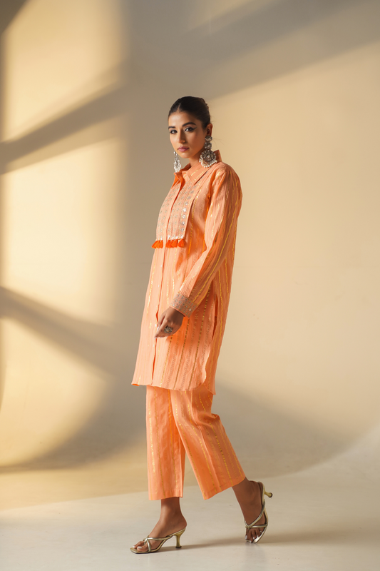 Peach Lurex Co-ord Set with Collar