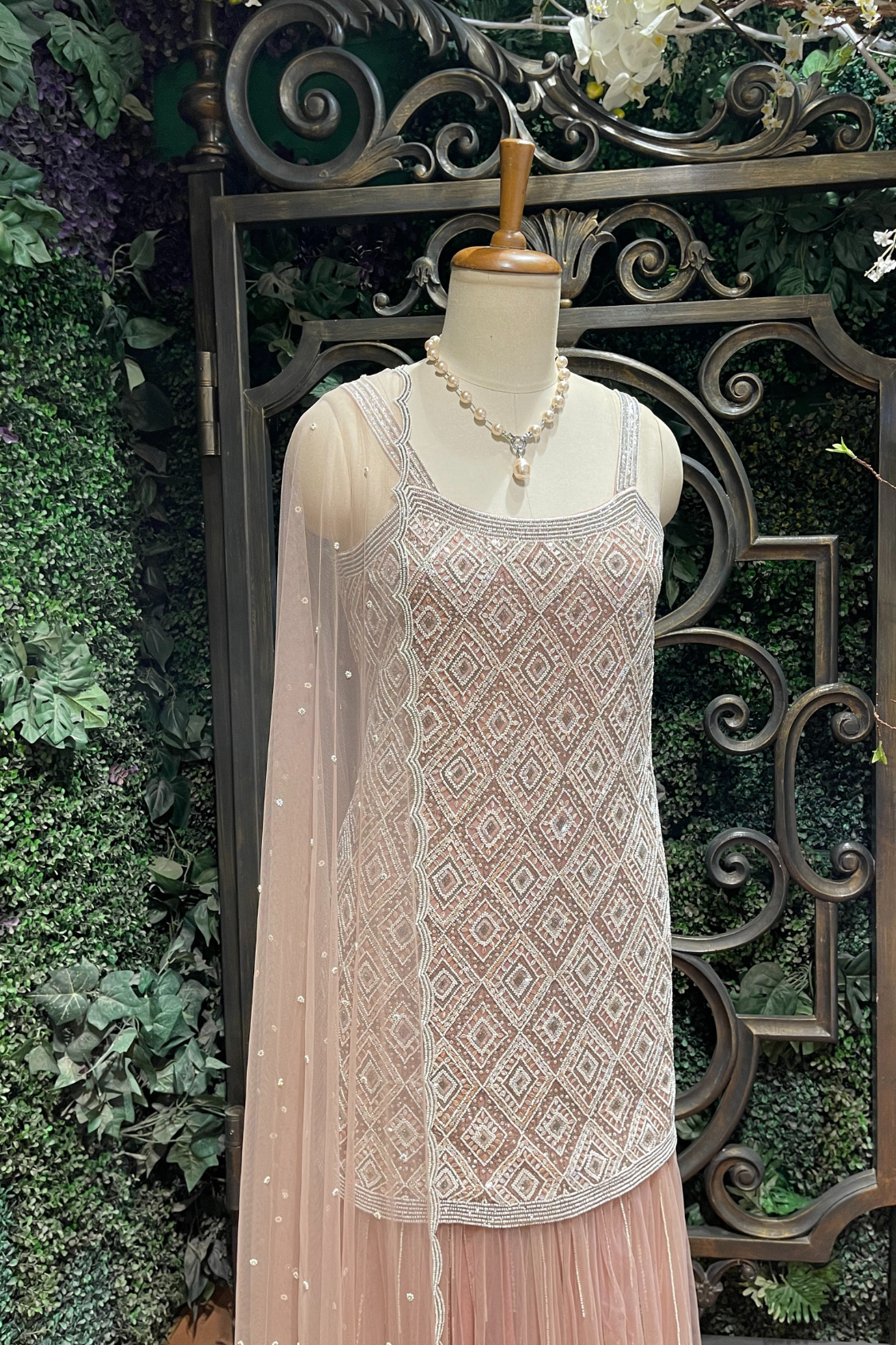 Pastel Peach Embroidered Sleeveless Sharara Set