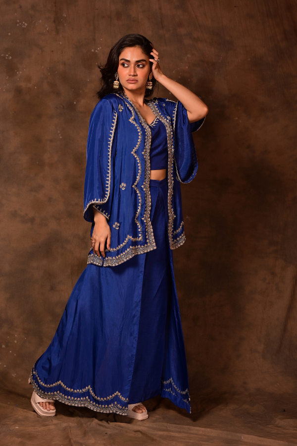 Stunning Blue Inara Cape & Plazzo Set